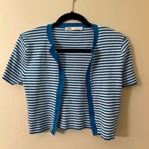 zara blue striped short sleeve top